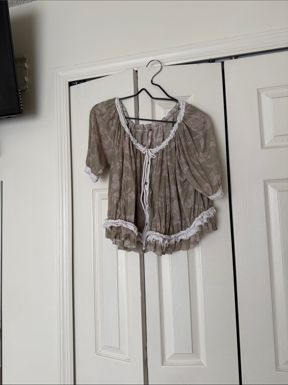 Free People Taupe Peasant Top with White Lace